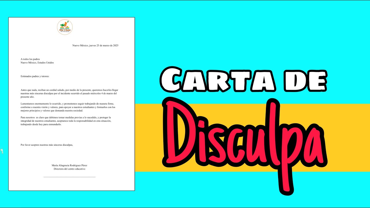 carta para pedir disculpas a un profesor